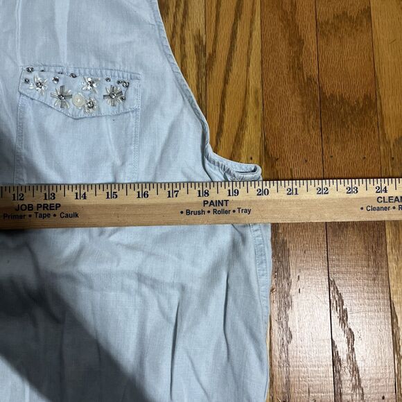 Abercrombie & Fitch Womens Sleeveless Bedazzle Shirt Sz L Button-Up Chambray - Picture 5 of 7